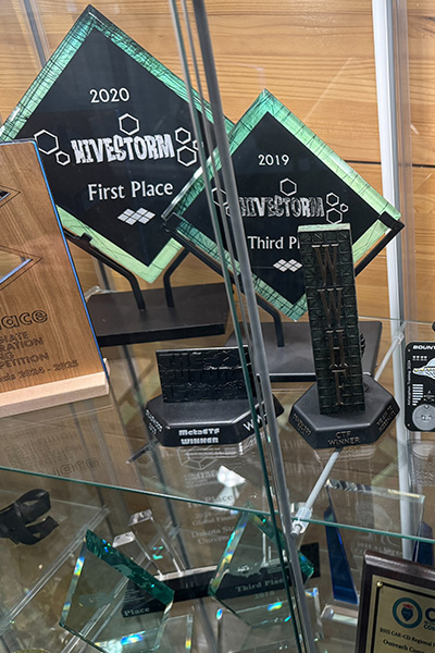 The WWHF black badge on display in The Beacom trophy case.